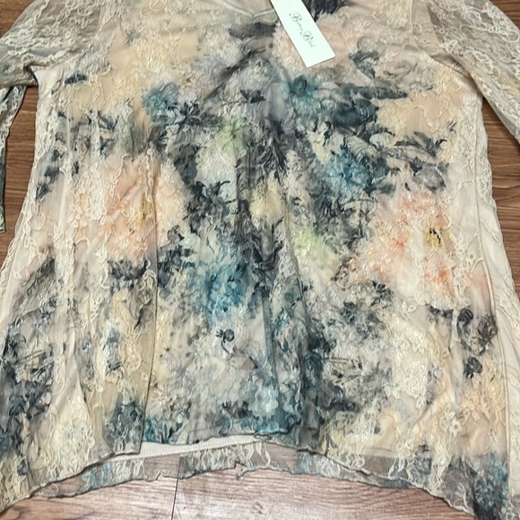 BRITTANY Black Women's Hippie Floral/Lace Tunic Top Unique Lovely Size 3… - Picture 3 of 8
